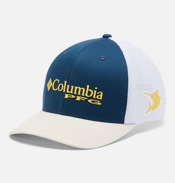 Columbia Mens Baseball Cap Sale UK - PFG Mesh Accessories Blue Yellow Blue UK-58152